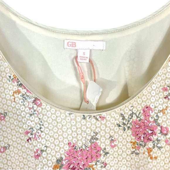 NWT GB Floral Long Sleeve Sequin Mini Dress Scoopneck Size Small - Picture 3 of 5